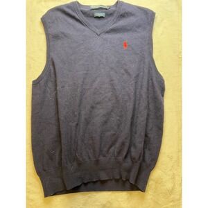 Polo Ralph Lauren Sweater Vest Mens L Navy Blue Good Merino Wool V-Neck Pony